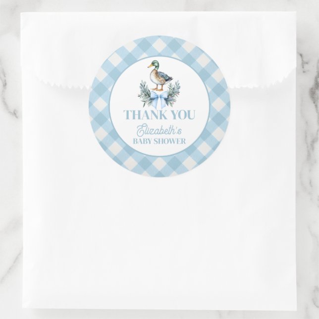 Sticker Rond Blue Baby Boy Mallard Duck Baby shower (Sac)
