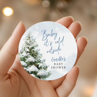 Sticker Rond Blue Baby It's Cold Outside Baby Shower