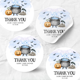 Sticker Rond Blue Baby prépare une Baby Shower Halloween