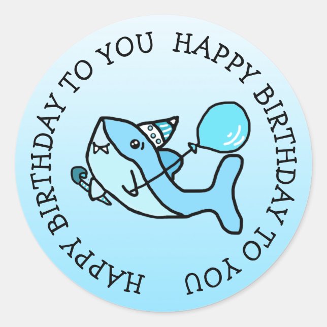 Sticker Rond Blue Baby Shark Boy's Birthday Party (Devant)