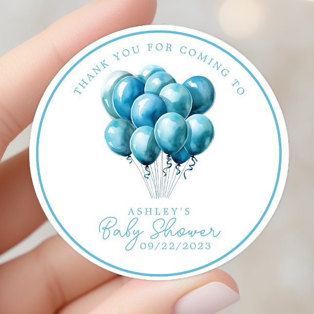Sticker Rond Blue Balloons Aquarelle Garçon Baby shower Merci (Créateur téléchargé)