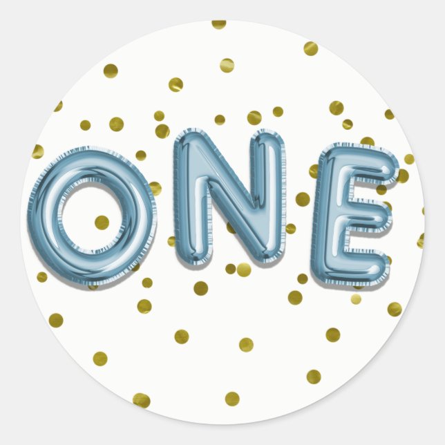 Sticker Rond Blue Balloons Gold Confetti ONE 1er anniversaire f (Devant)