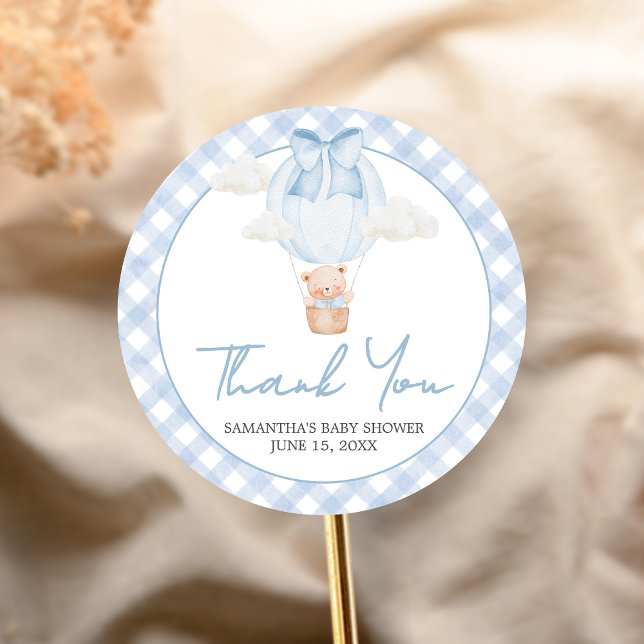 Sticker Rond Blue Bear Bearly Wait Baby Shower  (Bear Baby Shower Sticker)