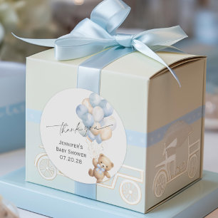 Sticker Rond Blue Bearly wait Baby Boy Shower Merci