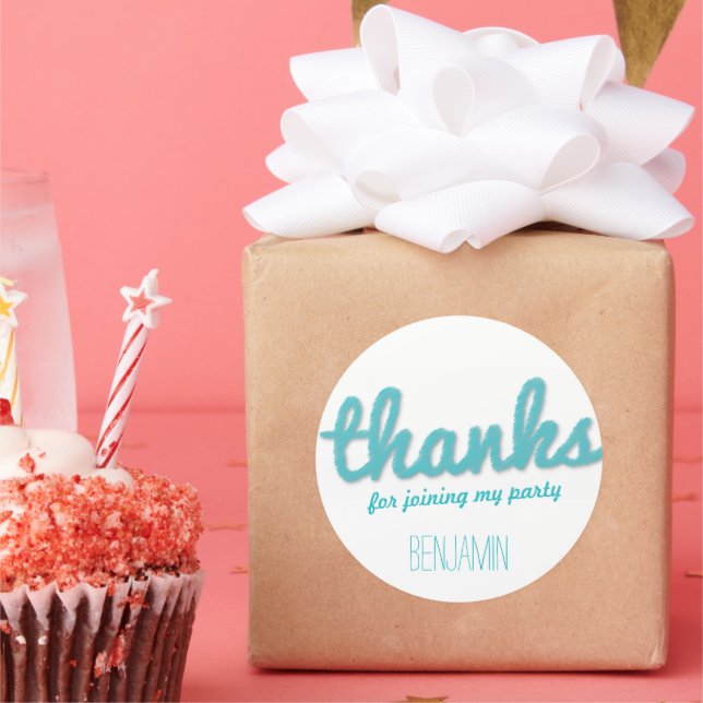 Sticker Rond Blue Big Sketch Merci Garçon fête d'anniversaire F (Fête)