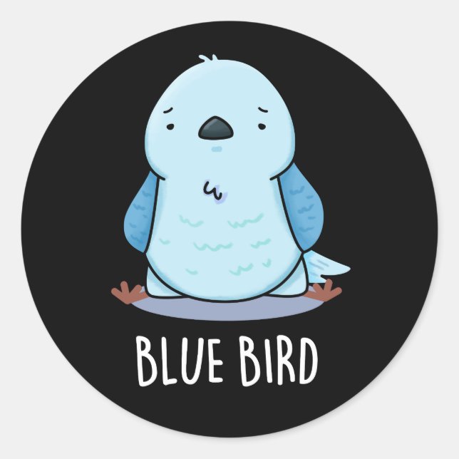 Sticker Rond Blue Bird Funny Animal Pun Dark BG (Devant)