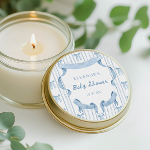 Sticker Rond Blue Bow Coquette Blue Boy baby shower