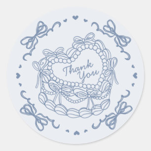 Sticker Rond Blue Bow Coquette Coeur rétro Merci de gâteau