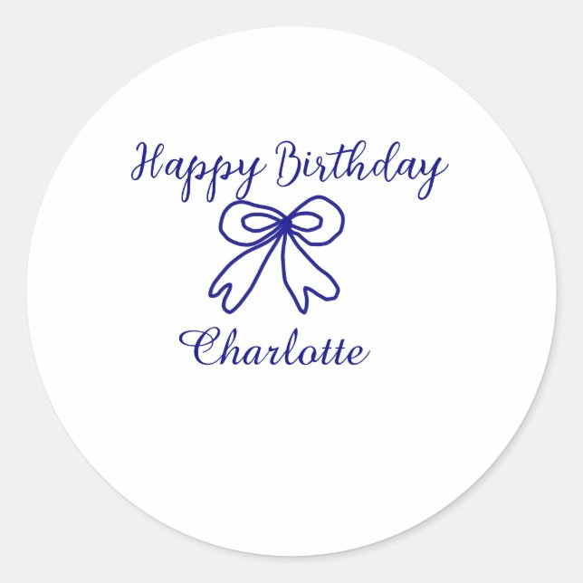 Sticker Rond Blue bow CUTIE AJOUTER NOM BABY heureux anniversai (Devant)