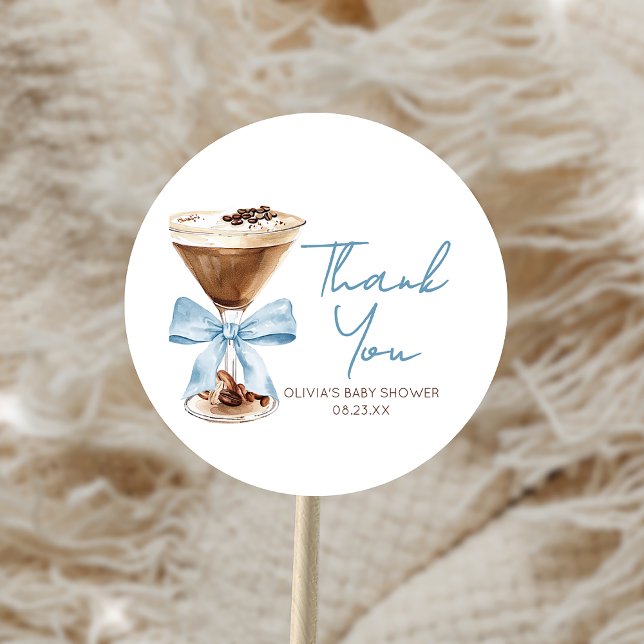 Sticker Rond Blue Bow Espresso Martini Baby Shower (Créateur téléchargé)