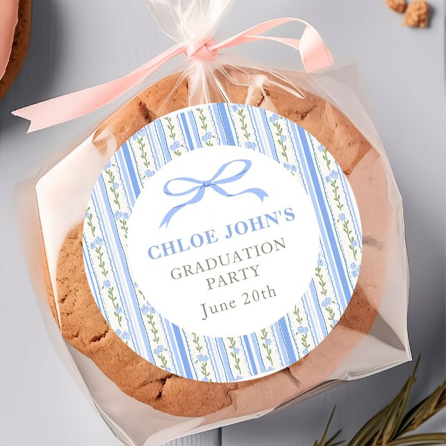 Sticker Rond Blue Bow Floral Graduation (Créateur téléchargé)