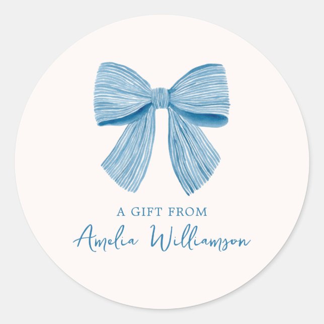 Sticker Rond Blue Bow Personalized Classic Preppy A Gift From (Devant)