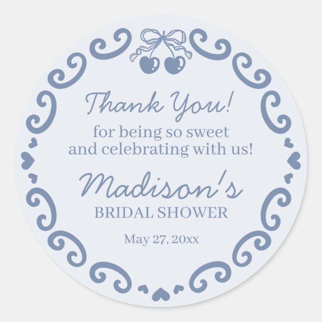 Sticker Rond Blue Bow Retro Coquette Fête des mariées de gâteau (Devant)