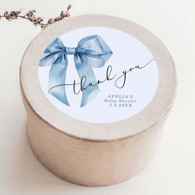 Sticker Rond Blue Bow script Oh garçon Baby shower Merci (Créateur téléchargé)