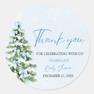 Sticker Rond Blue Bows Christmas Tree Girl Baby shower d'hiver