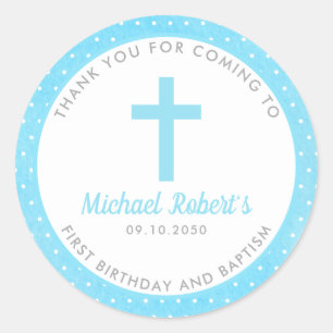 Sticker Rond Blue Boys Baptême Christening Favoriser Merci