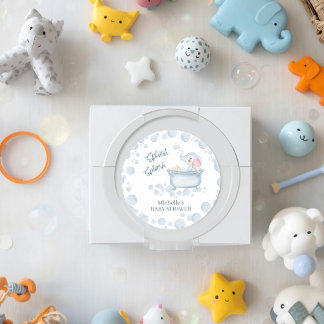 Sticker Rond Blue Bubble Bath Animal Baby Shower