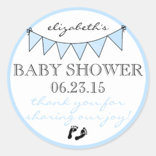 Sticker Rond Blue Bunting Baby Footprints Douche Merci