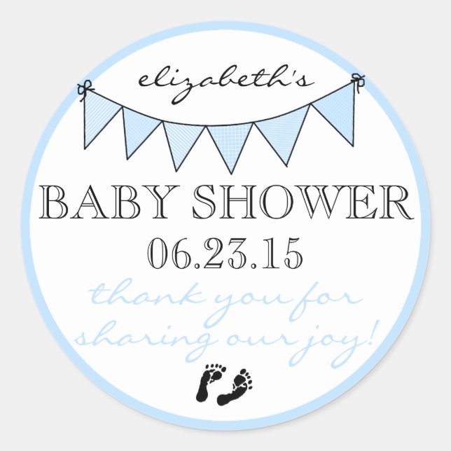 Sticker Rond Blue Bunting Baby Footprints Douche Merci (Devant)