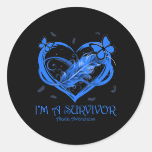 Sticker Rond Blue Butterfly Heart I'm A Survivor Ataxia Awarene