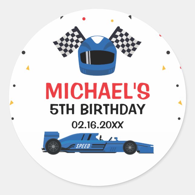 Sticker Rond Blue Car Racing Birthday (Devant)