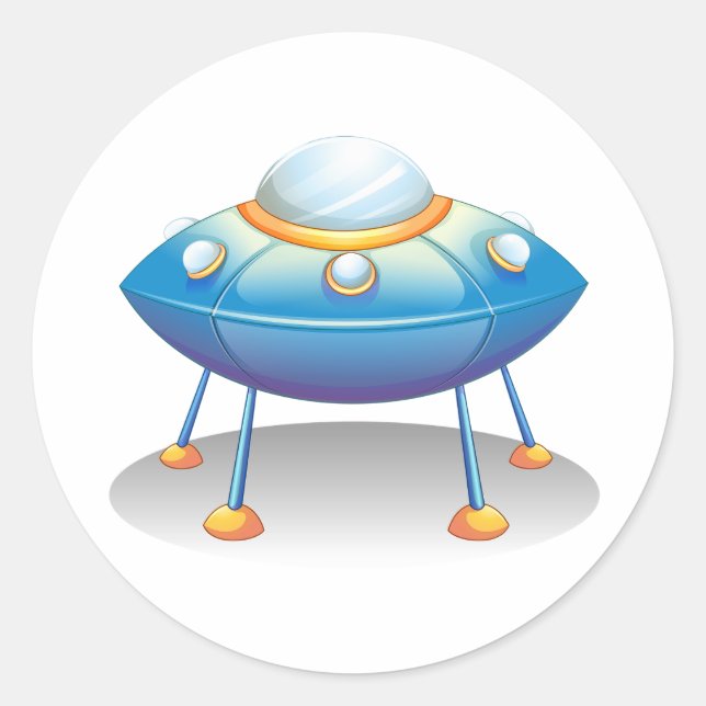 Sticker Rond Blue Cartoon UFO Spaceship Fun Sci-Fi (Devant)