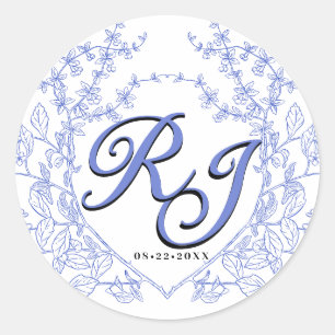 Sticker Rond Blue Chinoiserie Elegant Script enveloppe scellée