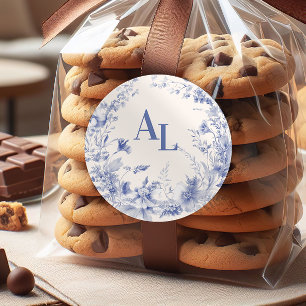 Sticker Rond Blue Chinoiserie Floral Botanique Mariage