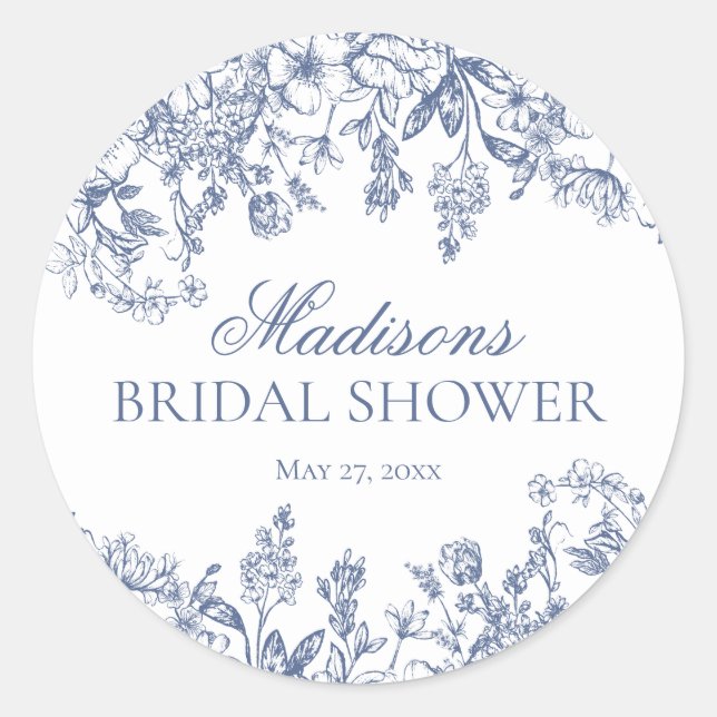 Sticker Rond Blue Chinoiserie Floral Bridal Shower Envelope (Devant)