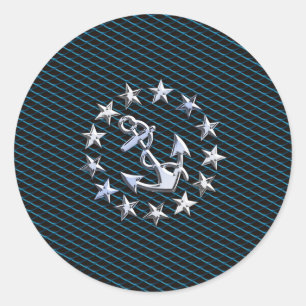 Sticker Rond Blue Chrome Comme Yacht Drapeau Automotive Grille