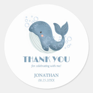 Sticker Rond Blue Circle Bubble Cute Whale Anniversaire Merci