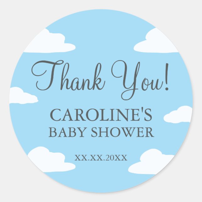 Sticker Rond Blue Clouds C'est un garçon Baby shower Invitation (Devant)
