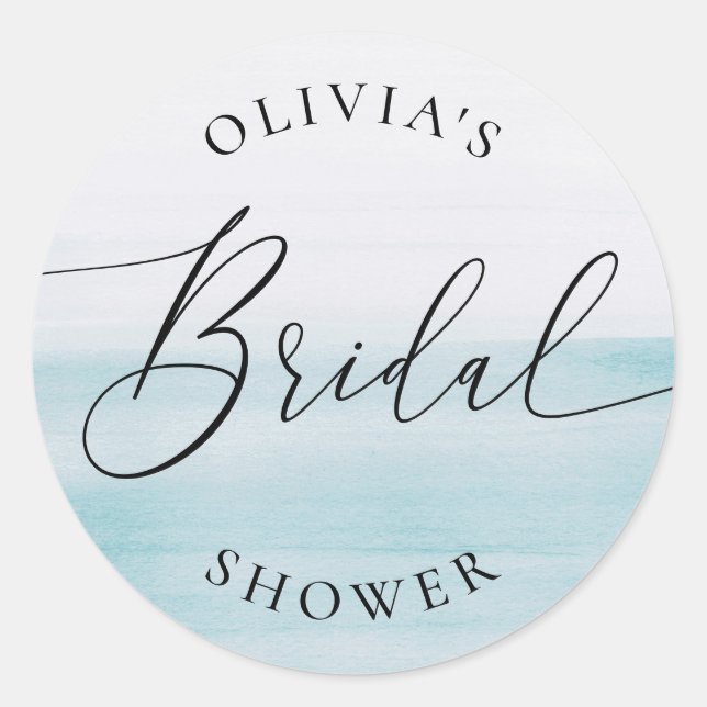 Sticker Rond Blue Coastal Ocean Bridal Shower | Elegant Beach (Devant)