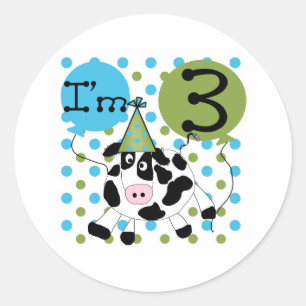 Sticker Rond Blue Cow 3e anniversaire