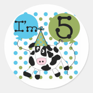 Sticker Rond Blue Cow 5th Birthday Tshirts et cadeaux