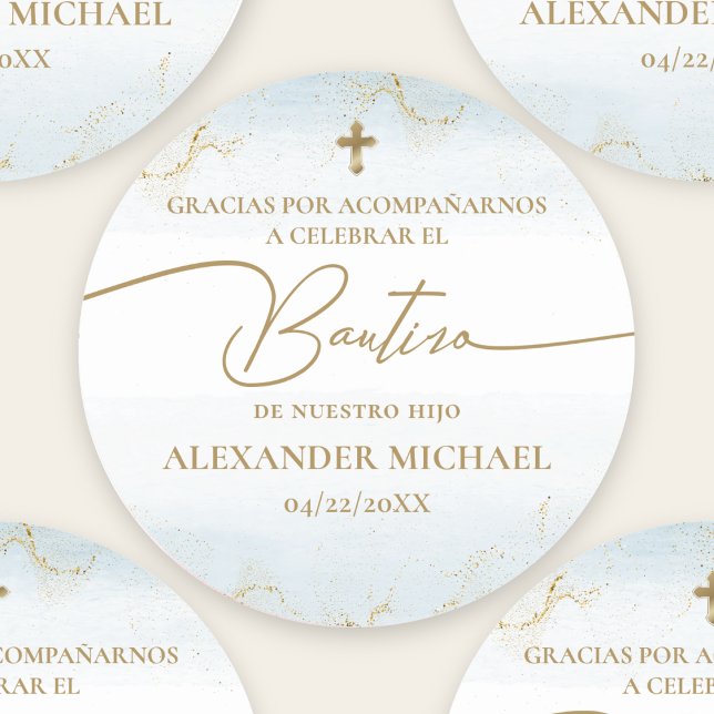 Sticker Rond Blue Cross Boy Thank You Baptism Bautizo (Créateur téléchargé)