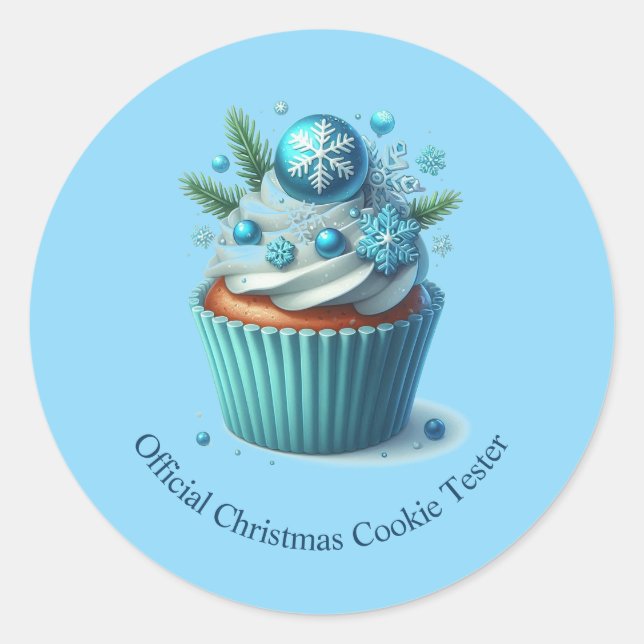 Sticker Rond Blue Cupcake Official Christmas Cookie Tester (Devant)