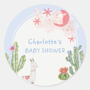 Sticker Rond Blue Cute Boho Arch Cactus Toys Baby shower garçon