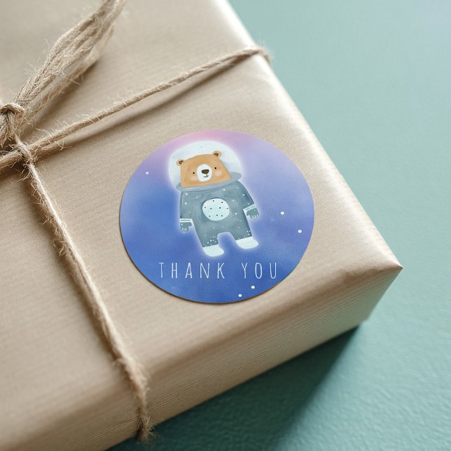 Sticker Rond Blue Cute peluche espace Ours Merci (Boy blue space bear thank you sticker)