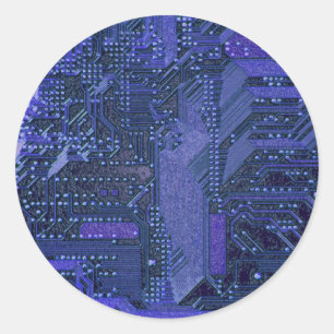 Sticker Rond Blue Cyber Circuit Board Tech Art Electronique