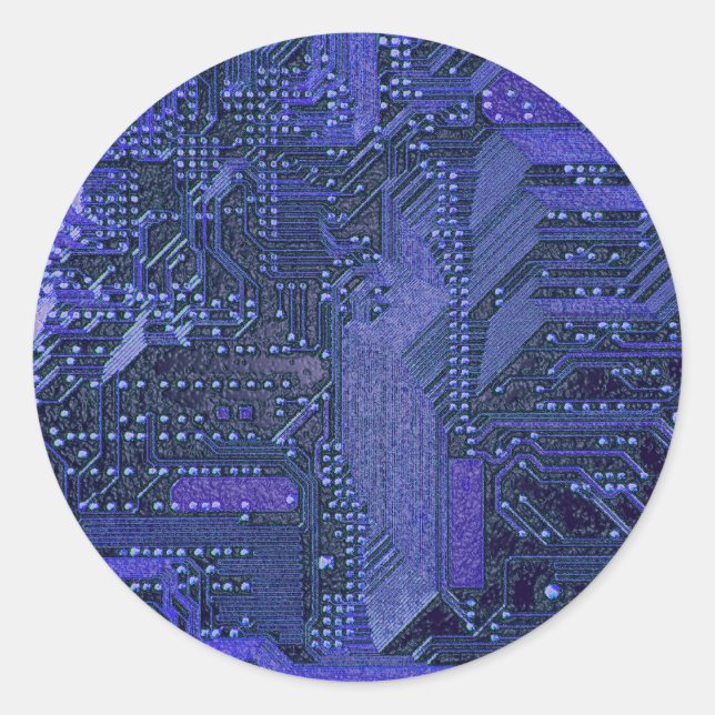 Sticker Rond Blue Cyber Circuit Board Tech Art Electronique (Devant)