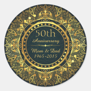 Sticker Rond Blue Damask et Gold 50e anniversaire de Mariage