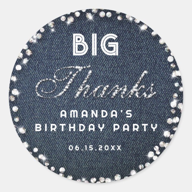 Sticker Rond Blue Denim Diamonds Parties scintillant Rhinestone (Devant)
