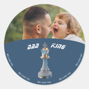 Sticker Rond Blue Diamond Metallic Roi Échiquier Fête des Pères