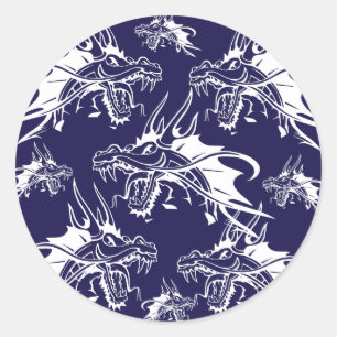 Sticker Rond Blue Dragon Mythique Créature Imaginaire Design