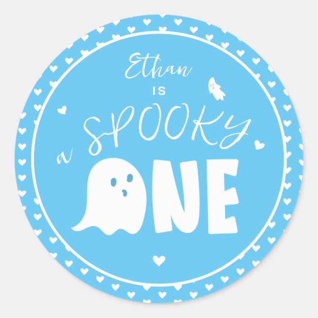 Sticker Rond Blue Éffrayant One Boy Ghost Halloween 1er Anniver (Devant)