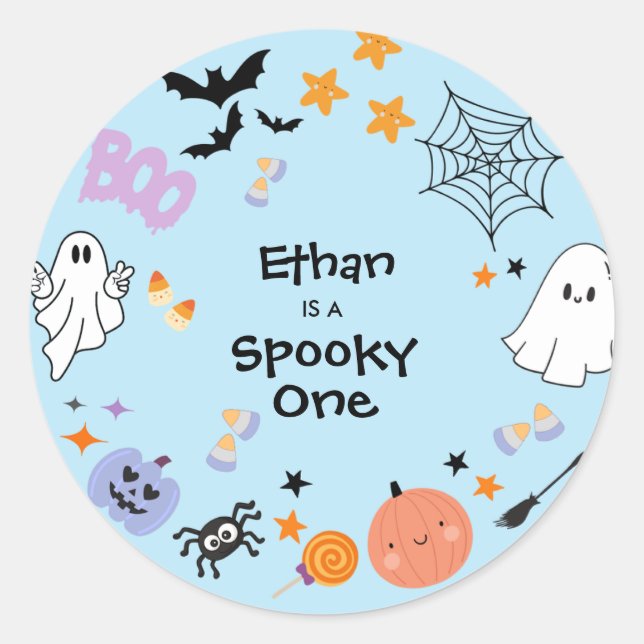 Sticker Rond Blue Éffrayant One mignonne Fantôme Halloween 1er  (Devant)