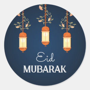 Sticker Rond Blue Eid Moubarak Floral Lanterne islamique