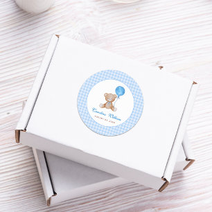 Sticker Rond Blue élégant nous pouvons attendre baby shower
