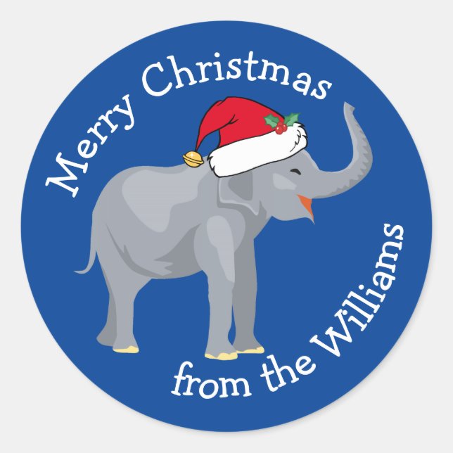 Sticker Rond Blue Elephant Funny Custom Christmas Cadeau (Devant)